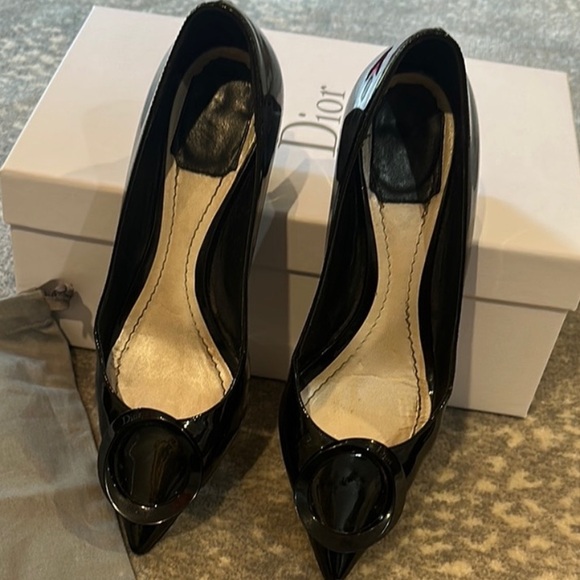 Dior Shoes - DIOR BLACK PATENT CHUNKY HEEL SHOE SIZE 7.5